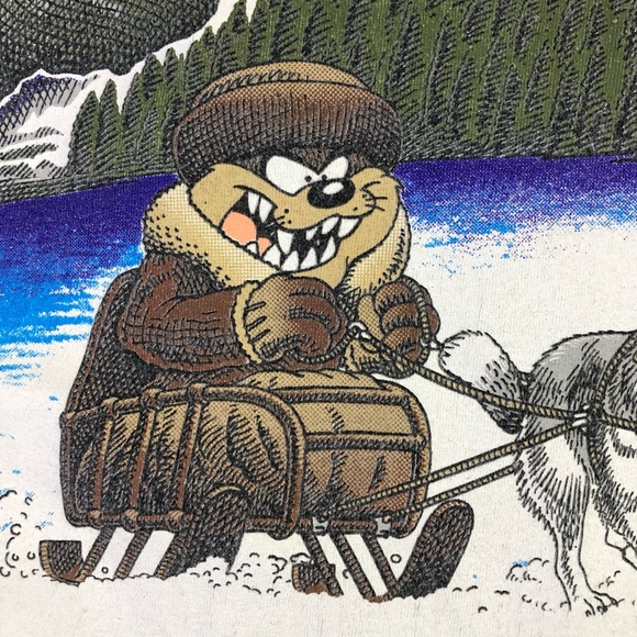 Taz Looney Tunes 1994 Warner Bros Travel Safari Vintage Button Off White T Shirt - Picture 7 of 14